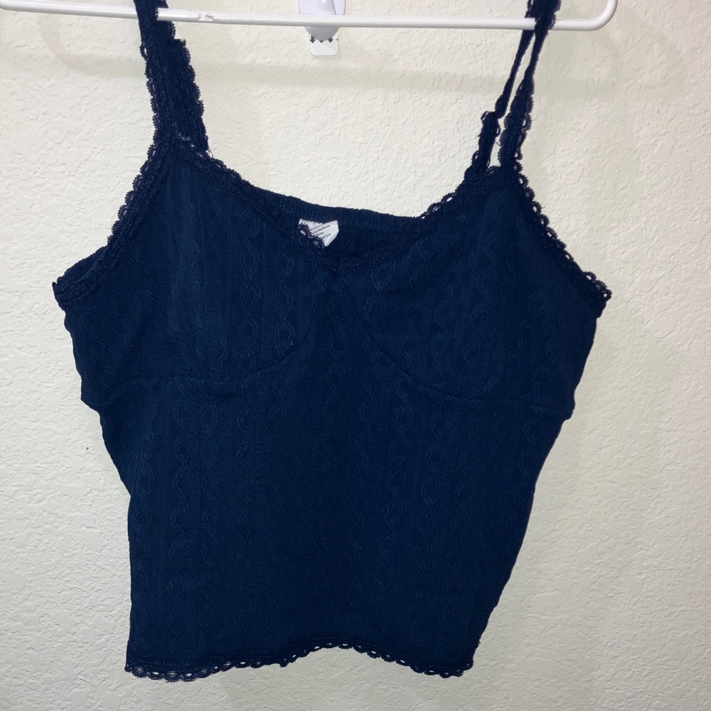 No Boundaries Navy Lace Detail Top